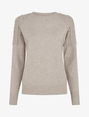 Pull uni à détail effiloché - Taupe - 1