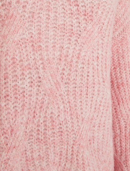 Pull uni en maille à détail irisé - Rose - 3