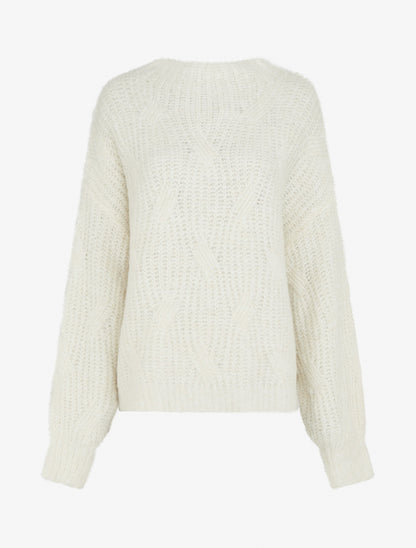 Pull uni en maille à détail irisé - Écru - 1