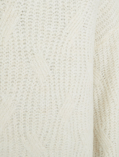 Pull uni en maille à détail irisé - Écru - 3