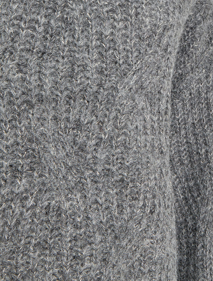 Pull uni en maille à détail irisé - Gris - 3