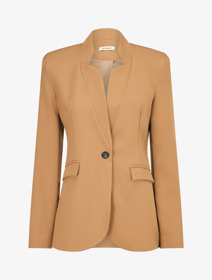 Veste longue à col cranté - Camel - 4