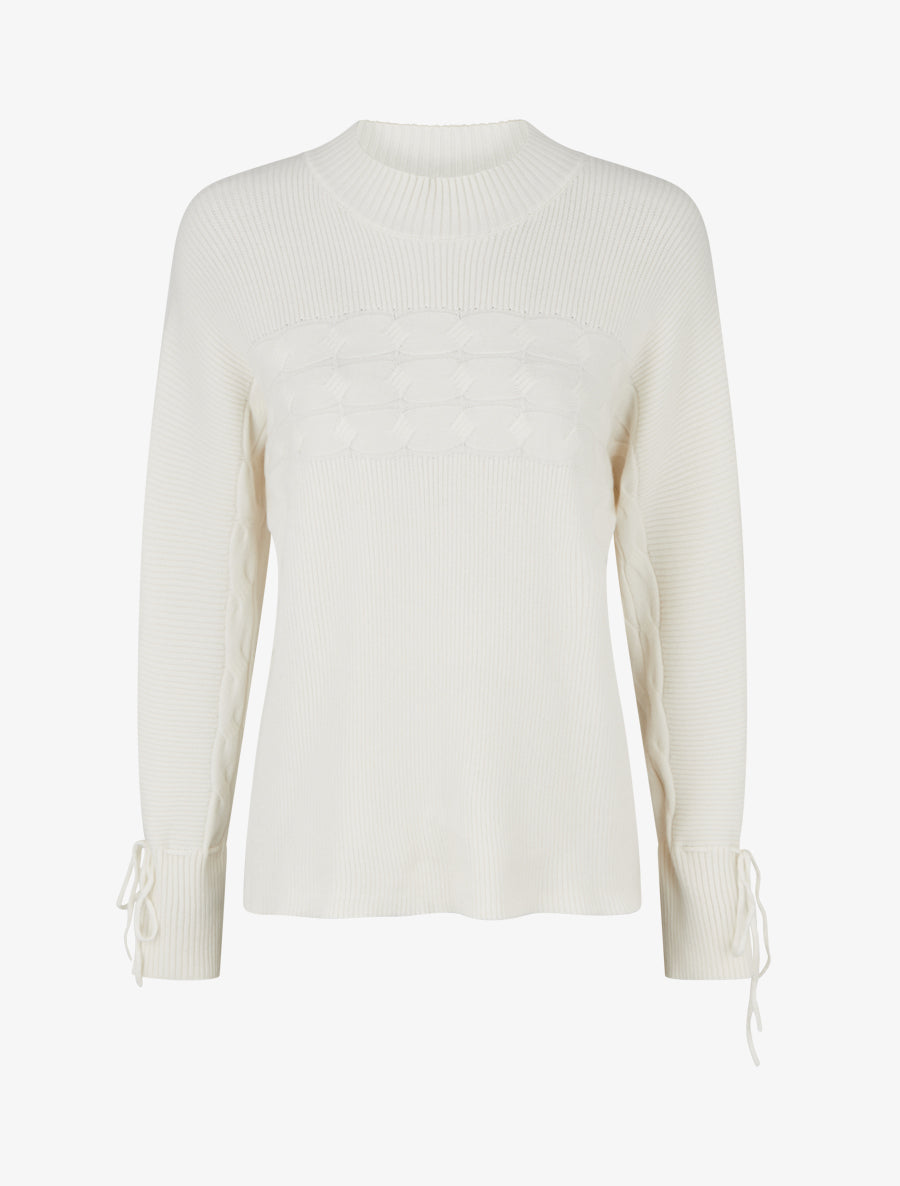 Pull ajusté à col montant et liens aux poignets - Écru - 1