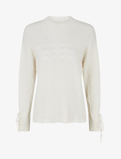 Pull ajusté à col montant et liens aux poignets - Écru - 1