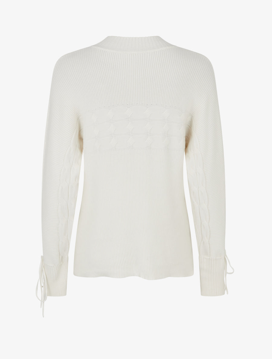 Pull ajusté à col montant et liens aux poignets - Écru - 2