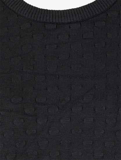 Pull court et ample en maille texturée - Noir - 3