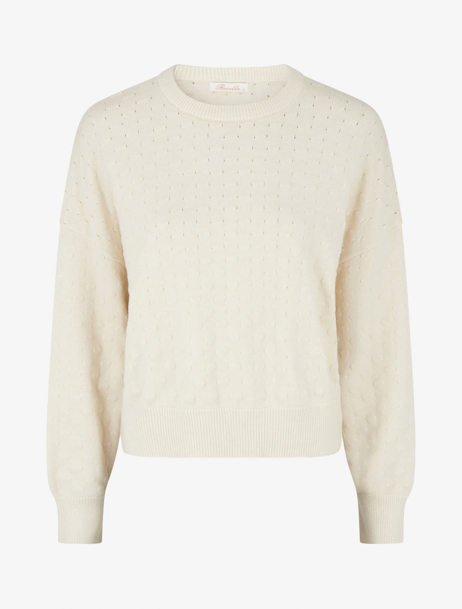 Pull court et ample en maille texturée - Écru - 1