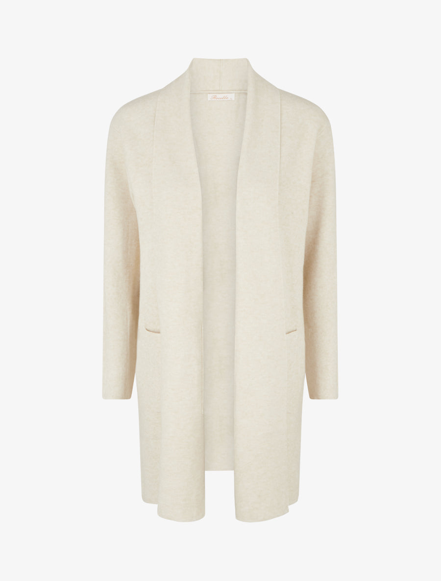 Gilet droit long à col châle - Beige clair - 1