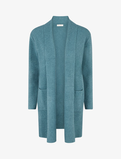 Gilet droit long à col châle - Bleu vert - 1