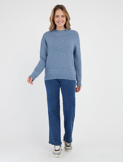 Geribde effen rechte trui - Blauw