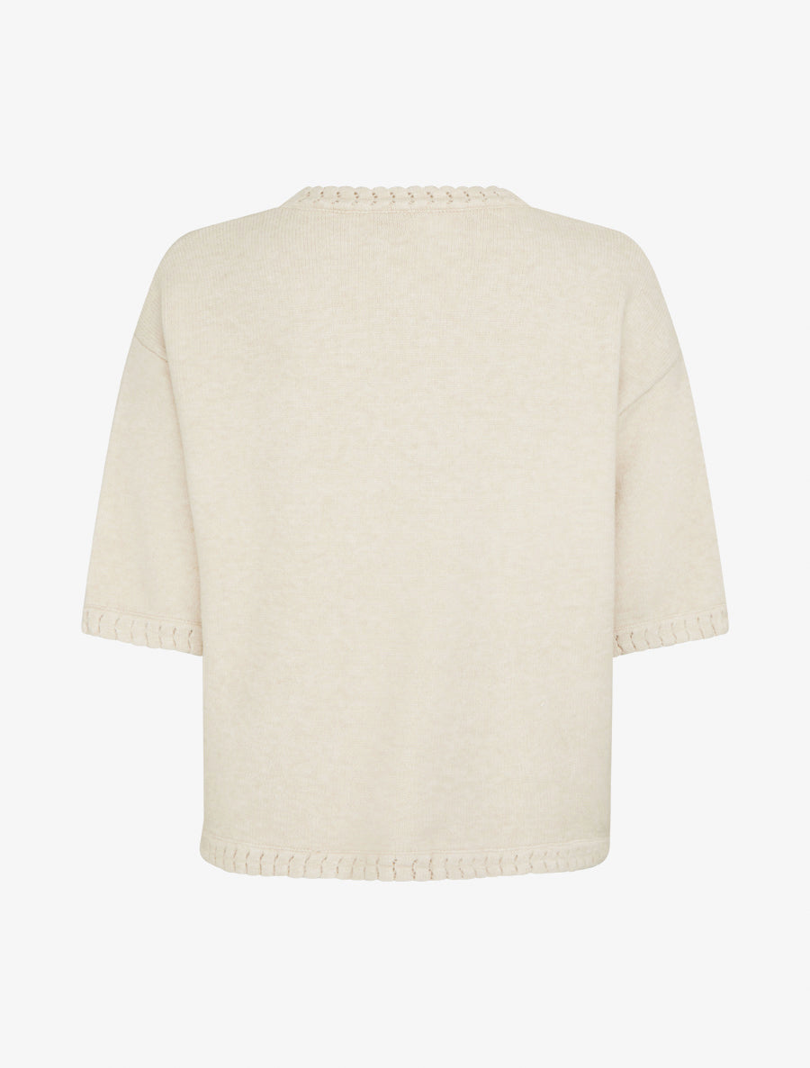 Pull uni en maille à col rond - Écru - 2