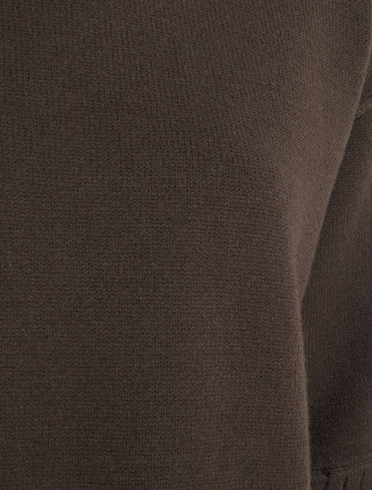 Pull uni en maille à col rond - Marron - 3