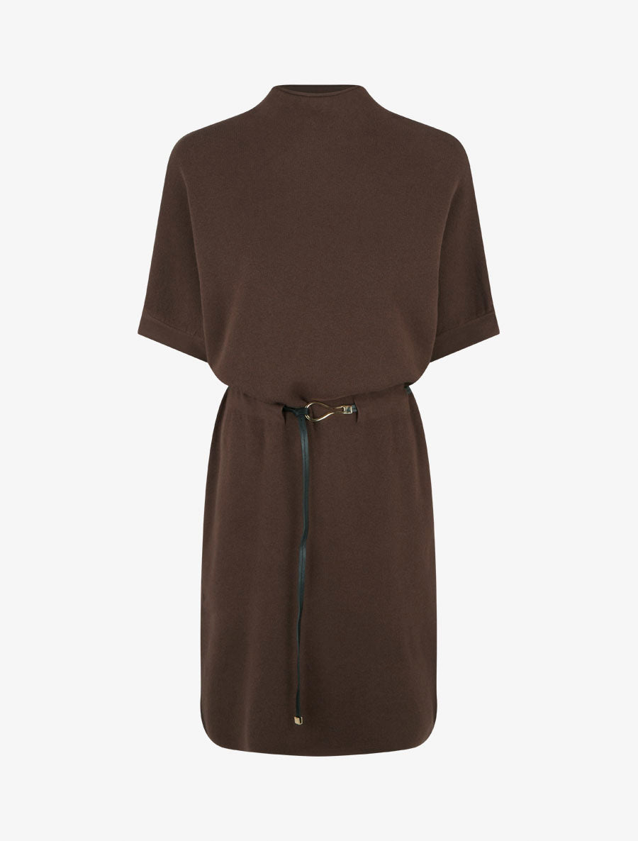 Robe pull droite à manches courtes - Marron - 1