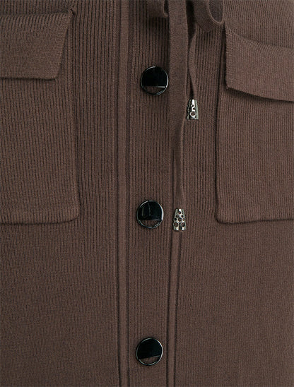 Jupe fendue en maille à boutons décoratifs - Marron - 3