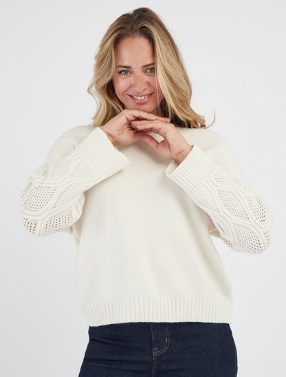 Effen trui met opengewerkte mouwen - Ecru