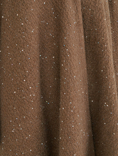 Poncho long uni à sequins - Marron - 3