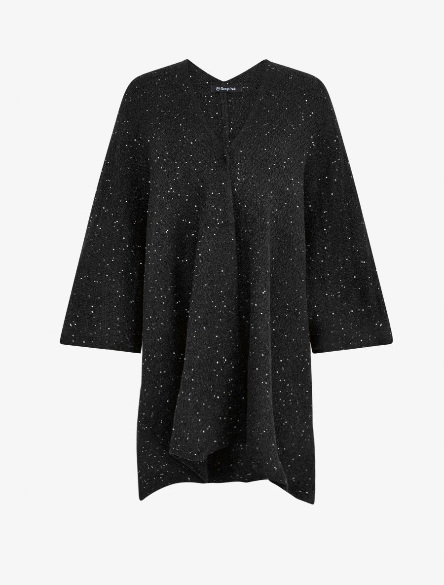 Poncho long uni à sequins - Noir - 1