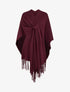 Poncho long uni à franges - Prune - 1