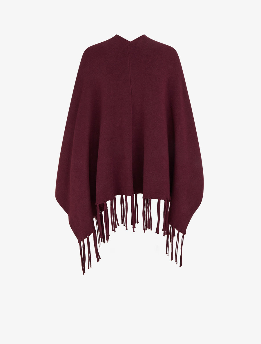 Poncho long uni à franges - Prune - 2