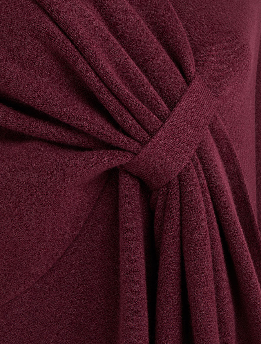 Poncho long uni à franges - Prune - 3