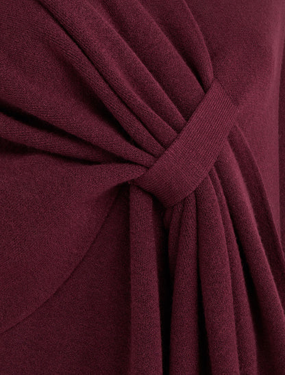 Poncho long uni à franges - Prune - 3