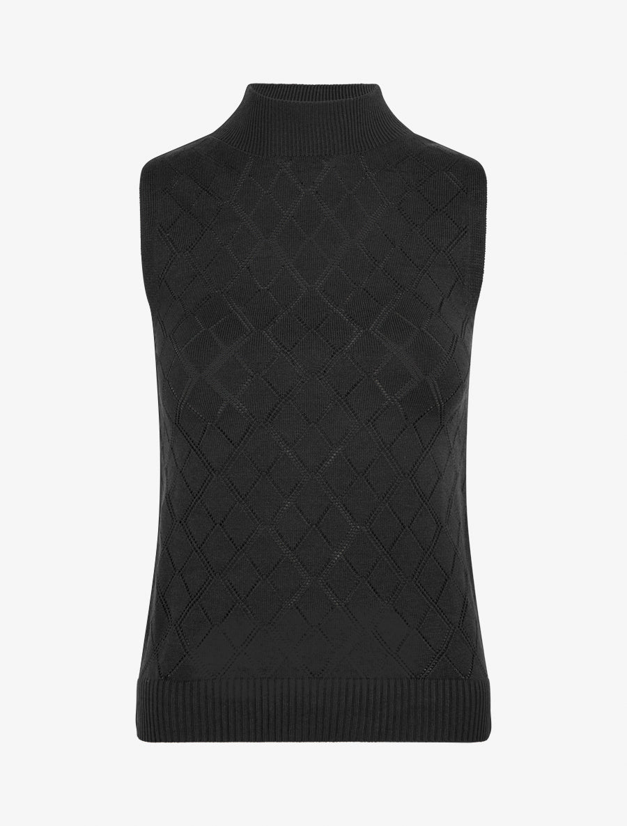Rechte gebreide tanktop met ruitpatroon. - Zwart