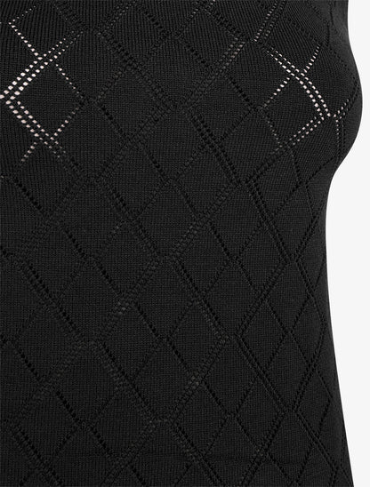 Débardeur droit en maille effet quadrillé - Noir - 3