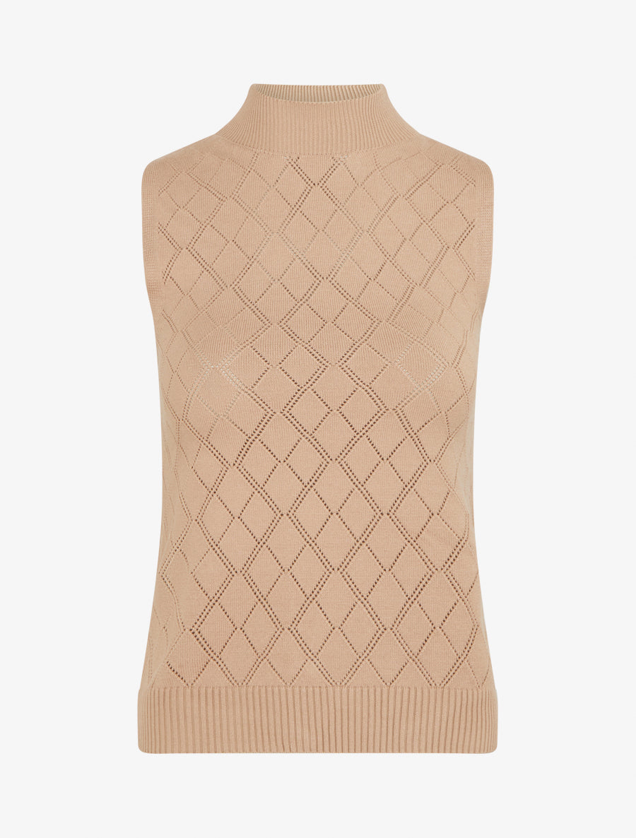 Débardeur droit en maille effet quadrillé - Beige - 1