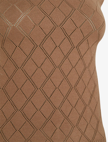 Débardeur droit en maille effet quadrillé - Marron - 3