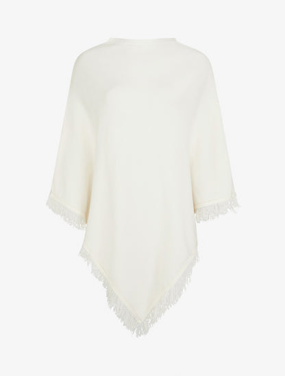 Poncho en maille à franges - Blanc - 1