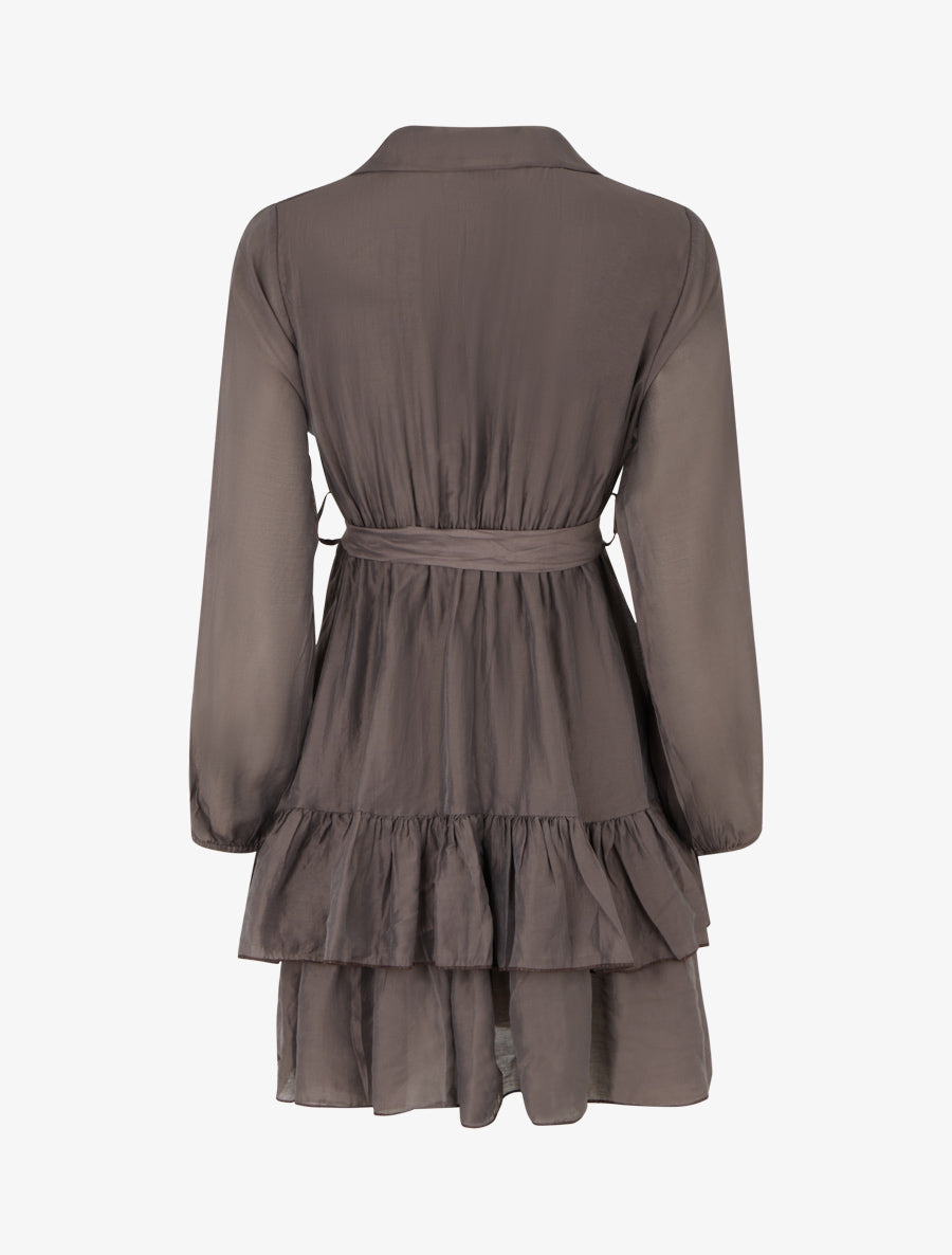 Robe courte volantée - Marron - 2
