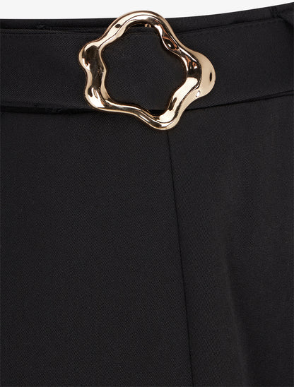 Jupe mi-longue unie à empiècement bijou - Noir - 3