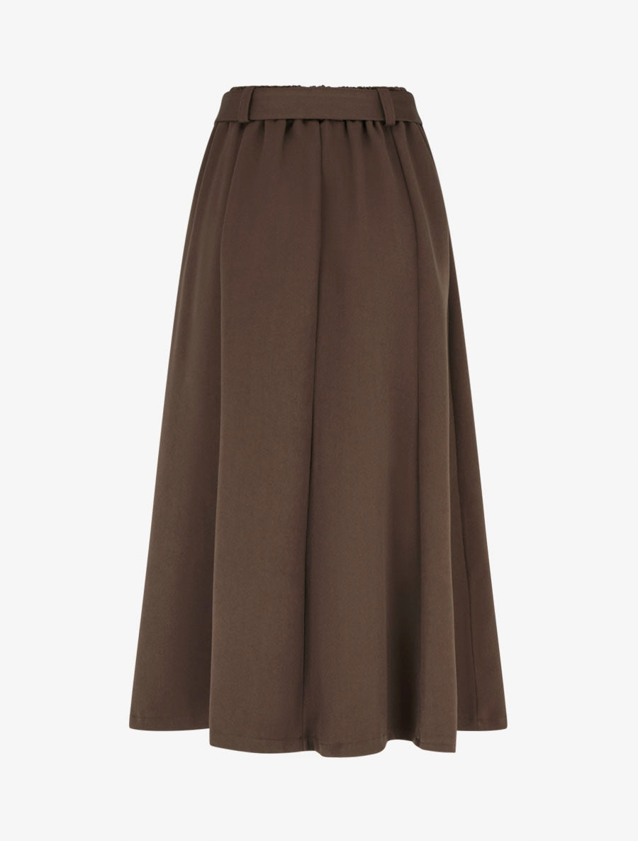 Jupe mi-longue unie à empiècement bijou - Marron - 2