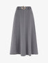 Jupe mi-longue unie à empiècement bijou - Gris - 1