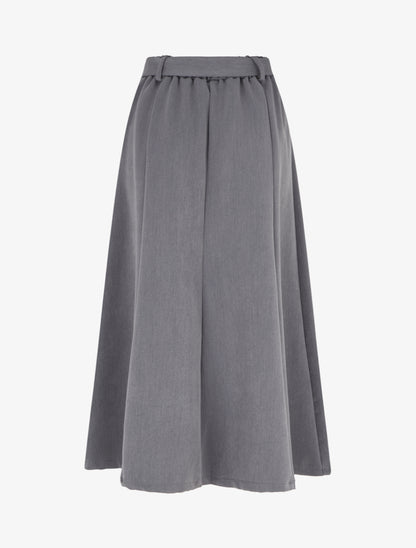 Jupe mi-longue unie à empiècement bijou - Gris - 2