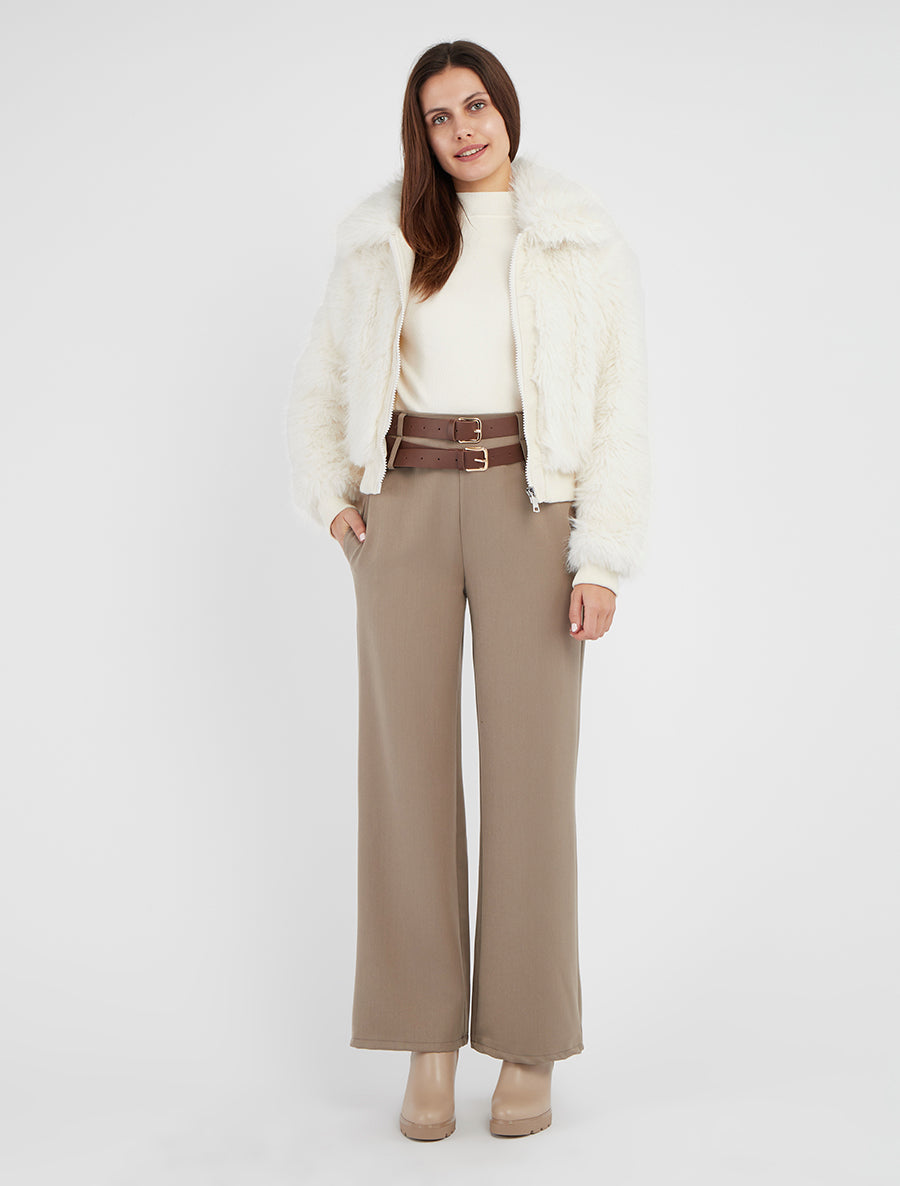 Jas met inzetstuk van imitatiebont - Wit