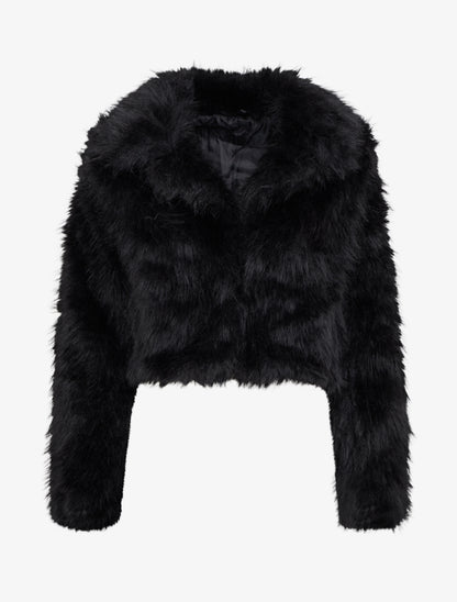 Blouson court à fourrure synthétique - Noir - 1