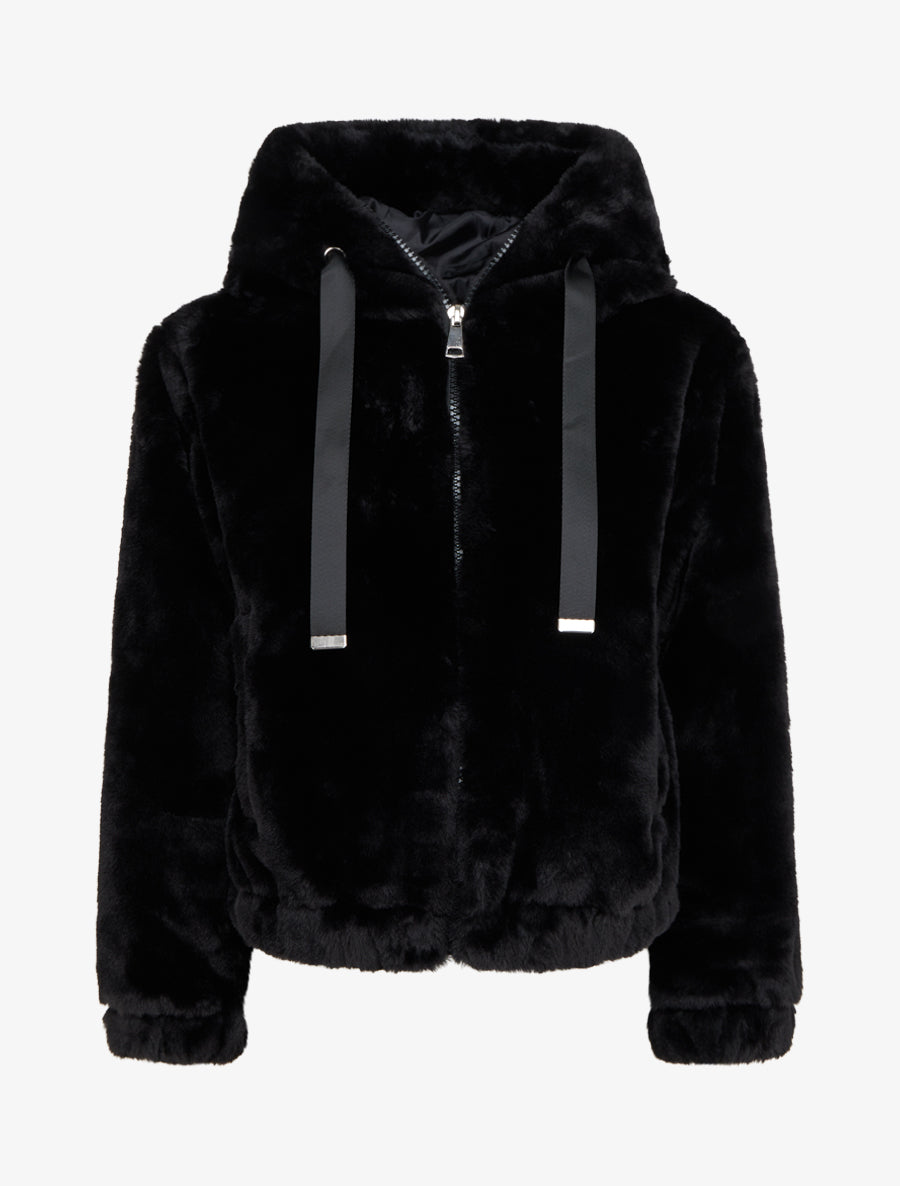Blouson ample en fourrure synthétique - Noir - 1