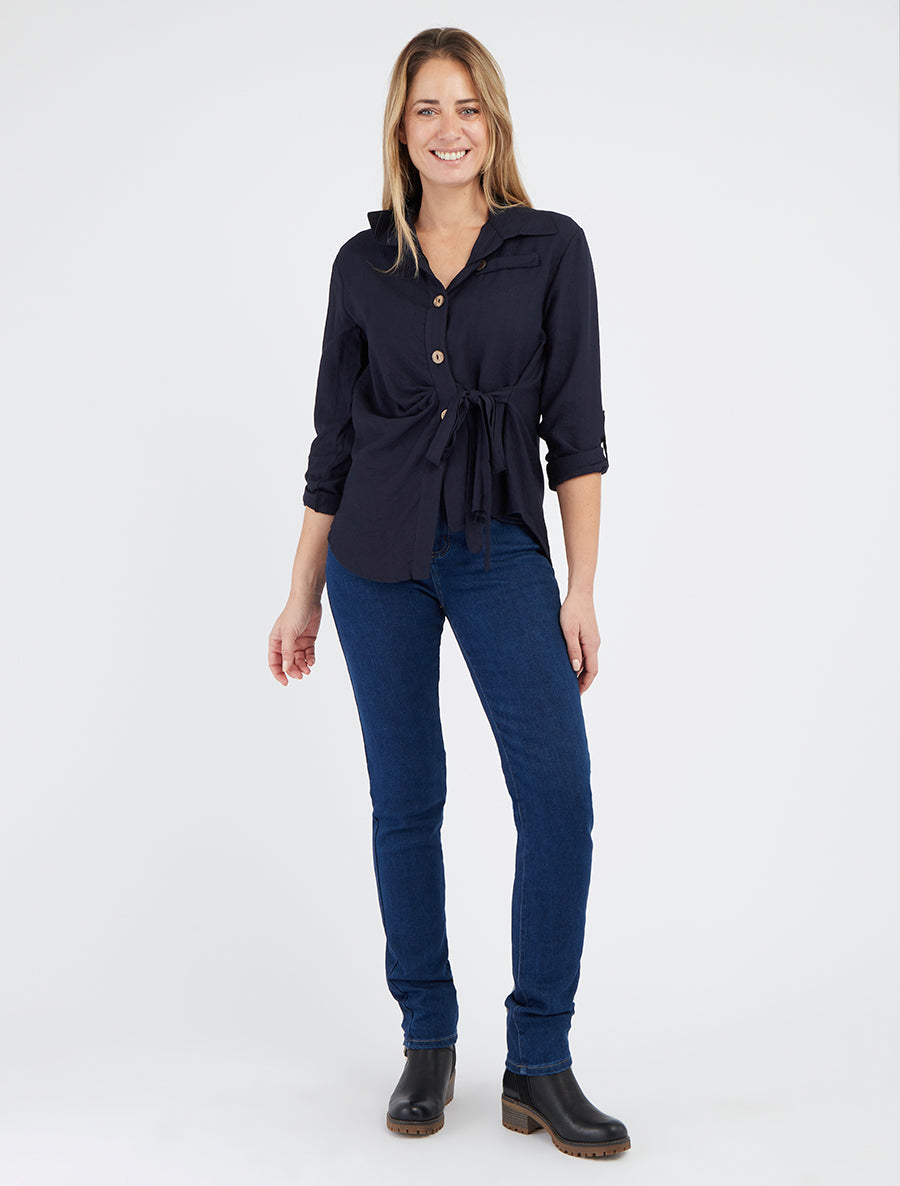 Asymmetrisch overhemd met drapeereffect - Marine