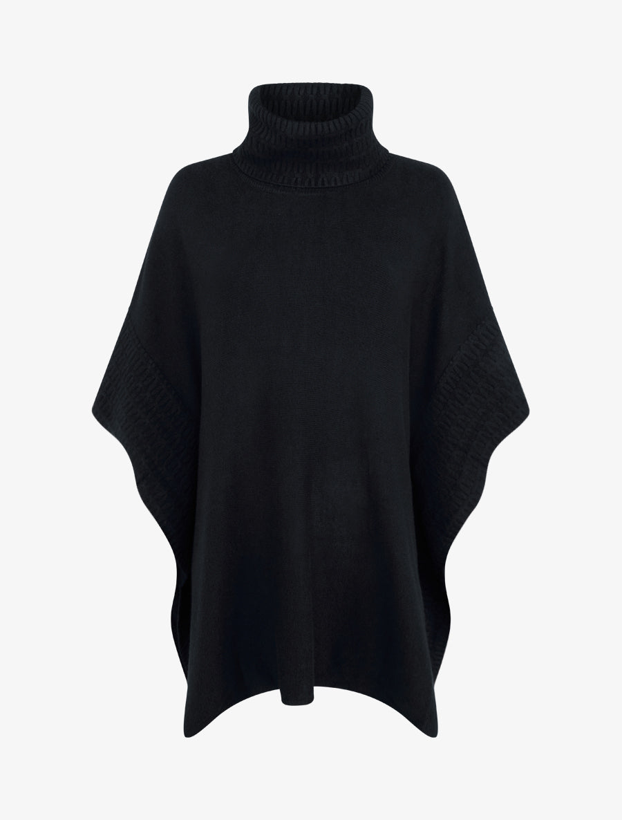 Poncho à col roulé - Noir - 1