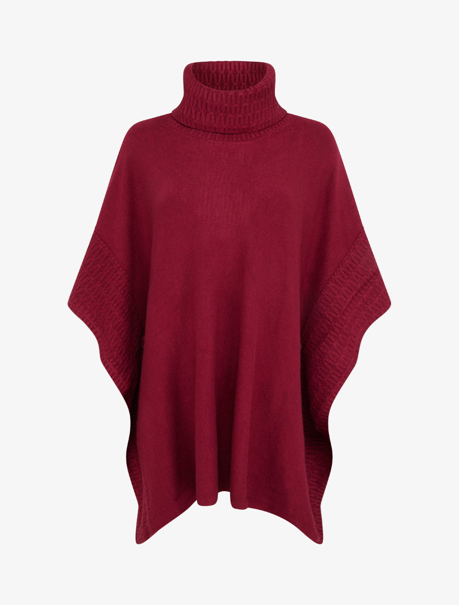 Poncho à col roulé - Lie de vin - 1