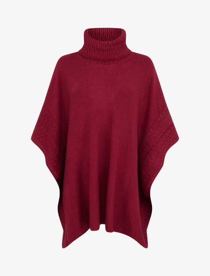 Poncho à col roulé - Lie de vin - 1
