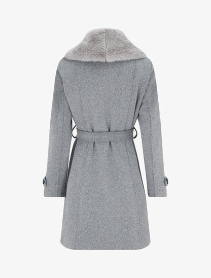 Manteau à col en fourrure synthétique amovible - Gris - 2