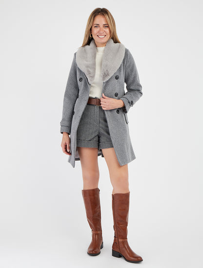 Jas met afneembare synthetische bontkraag - Grijs