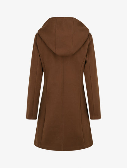 Manteau à capuche et empiècements simili - Marron - 2