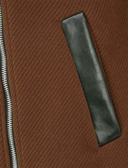 Manteau à capuche et empiècements simili - Marron - 3