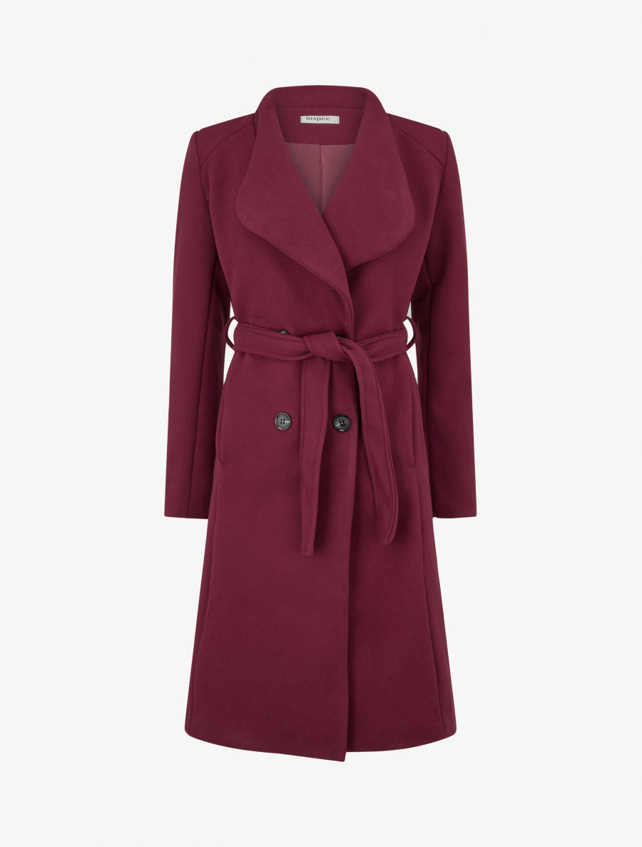 Getailleerde lange jas met knopen - Bordeaux