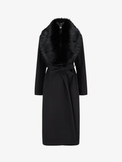 Manteau long à col en fourrure synthétique - Noir - 1
