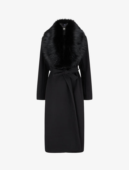 Manteau long à col en fourrure synthétique - Noir - 1