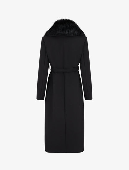 Manteau long à col en fourrure synthétique - Noir - 2